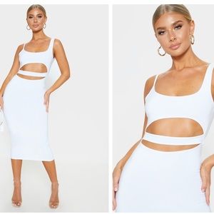 🤍 all White Slinky Cut Out Detail Midi Dress